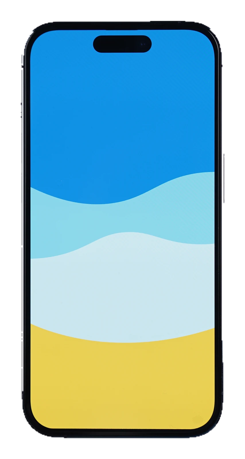 An iPhone 14 Pro, top-down front view