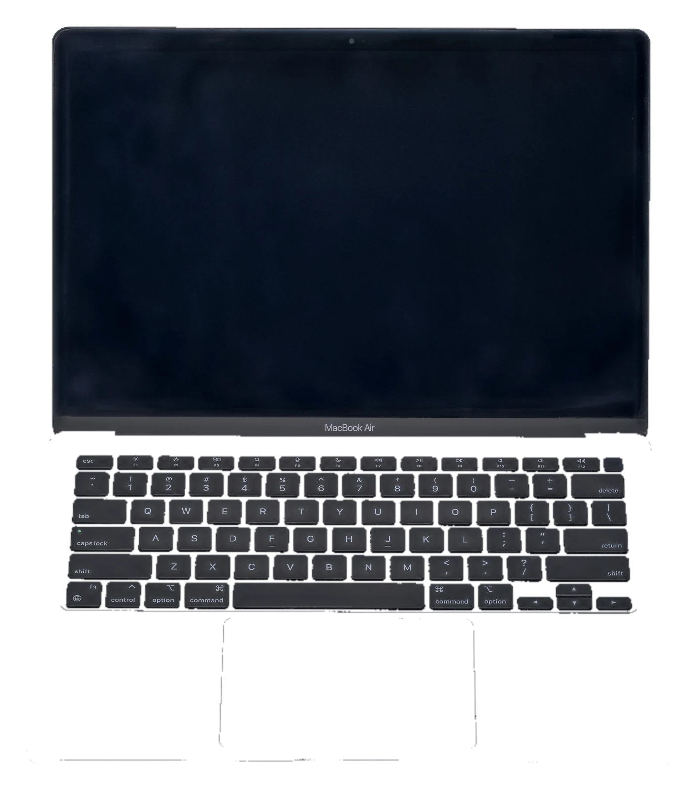 An M1 MacBook, open, front view